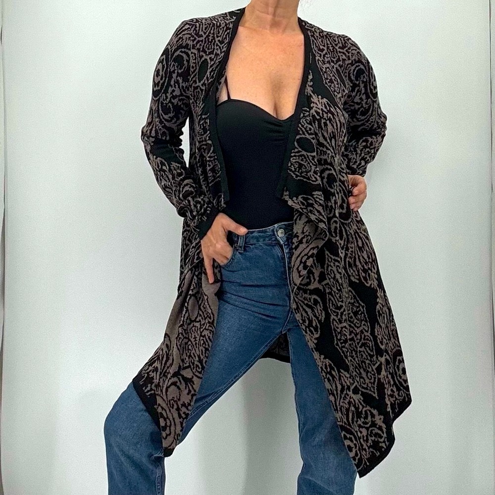Soft Surroundings Boho Mandala Geometric Print Knit Draped Open Cardigan - Picture 3 of 13
